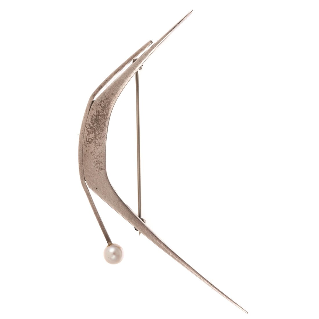 A Betty Cooke Pearl Boomerang Brooch in Sterling Silver (1 of 3)