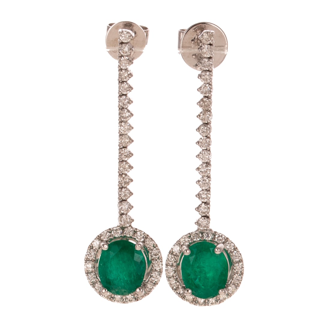 A Pair of Emerald & Diamond Dangle Earrings in 14K (1 of 3)
