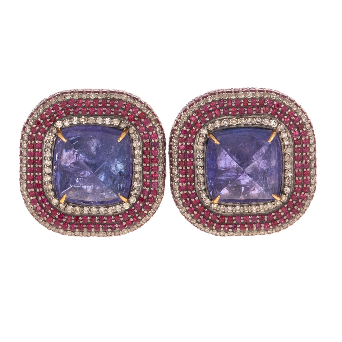 A Pair of Tanzanite & Ruby Earrings in Sterling Silver (1 of 3)