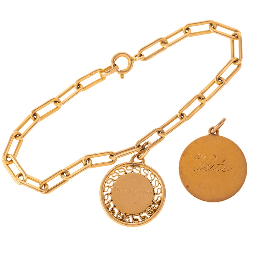 A Paperclip Chain Bracelet & Two Disc Charms in 14K (1 of 4)