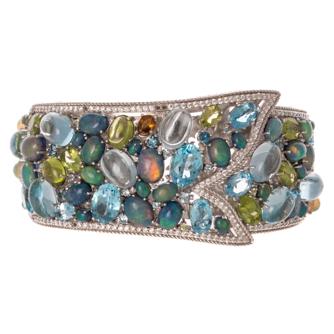A Judith Ripka Wide Multi Gemstone Cuff in Sterling Silver (1 of 5)