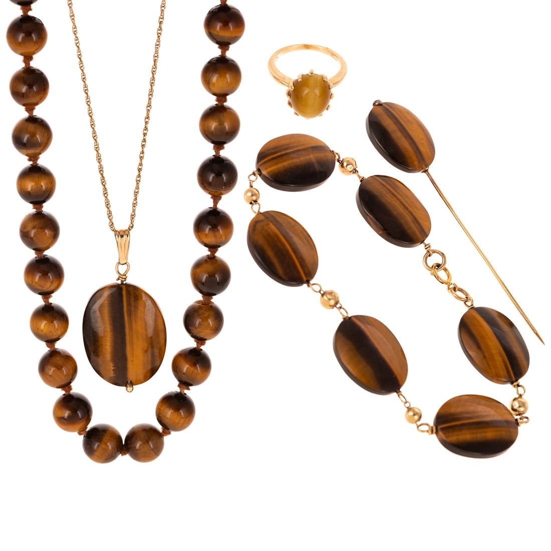 A Tiger's Eye Demi Parure & Cat's Eye Ring in 14K (1 of 6)