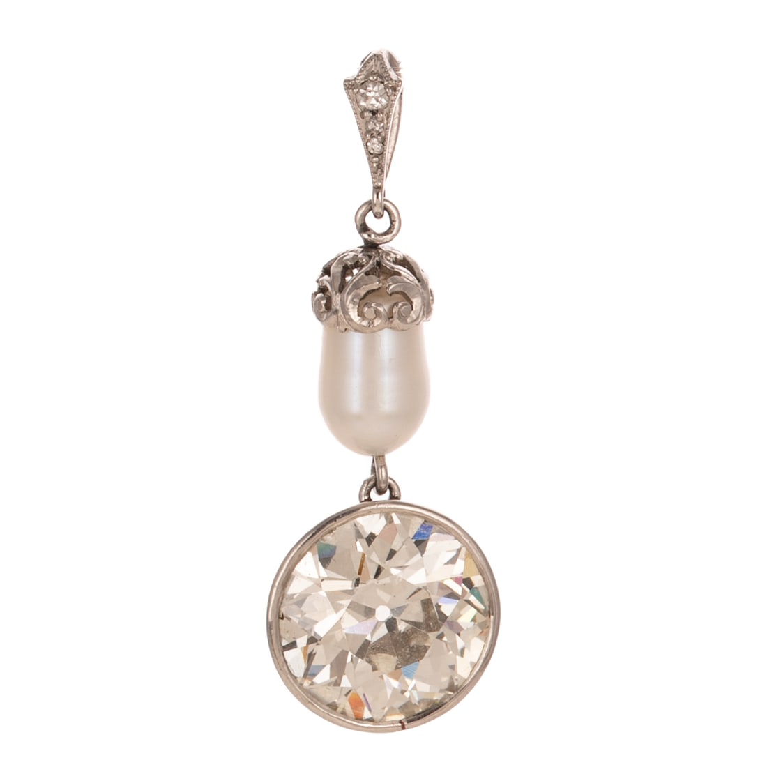 A Victorian 4.90 ct Diamond & Pearl Pendant in Platinum (1 of 3)
