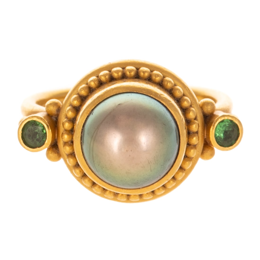 A Sidney Soriano Tahitian Pearl & Emerald Ring in 22K & 18K (1 of 5)