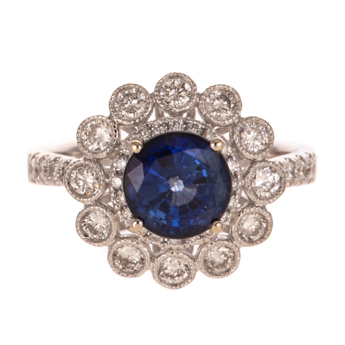 A Sapphire & Diamond Flower Ring in 18K (1 of 5)