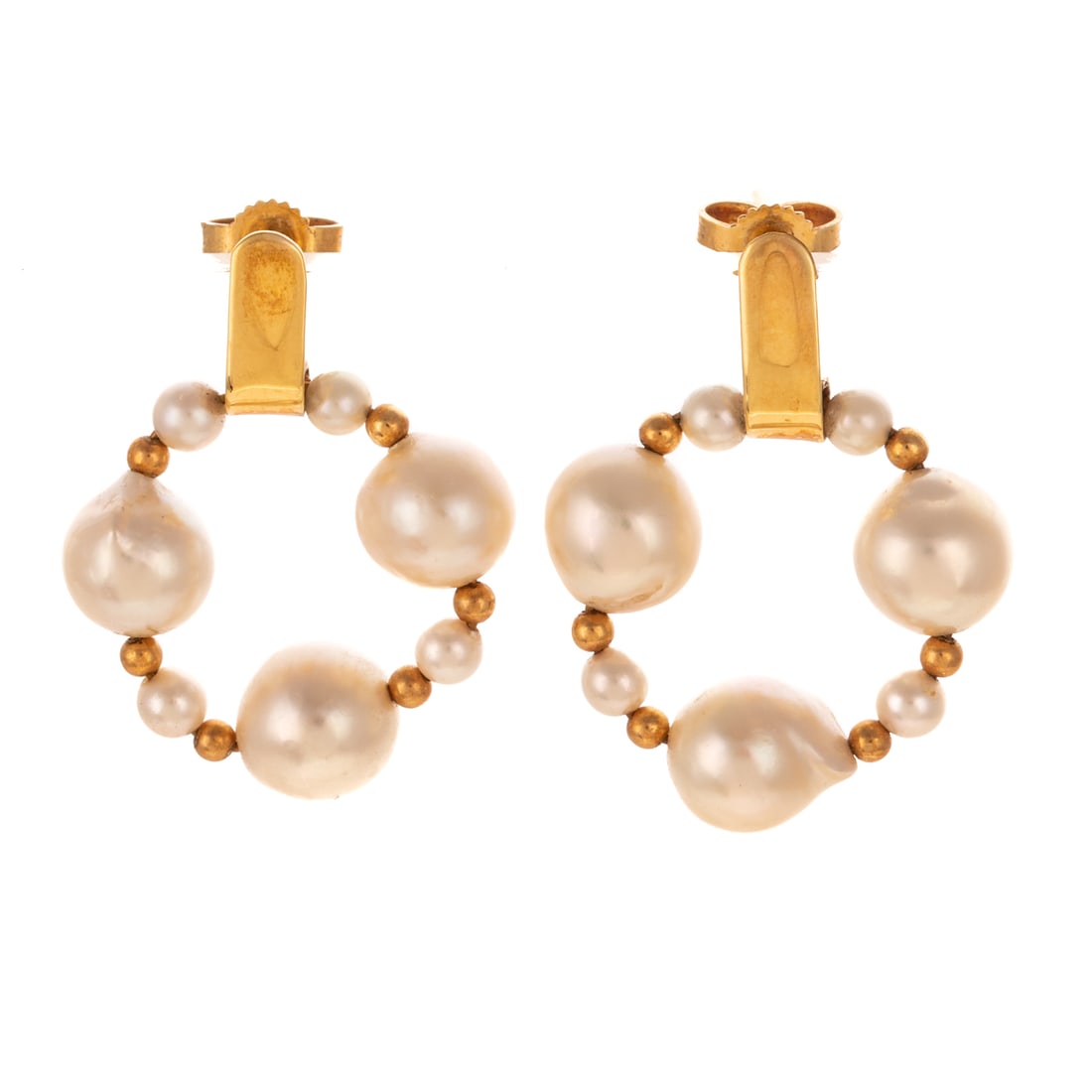 A Pair of Baroque Pearl Door Knocker Earrings in 18K (1 of 4)