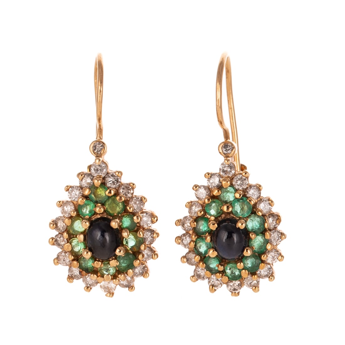 A Pair of Sapphire, Emerald & Diamond Earrings in 14K (1 of 3)