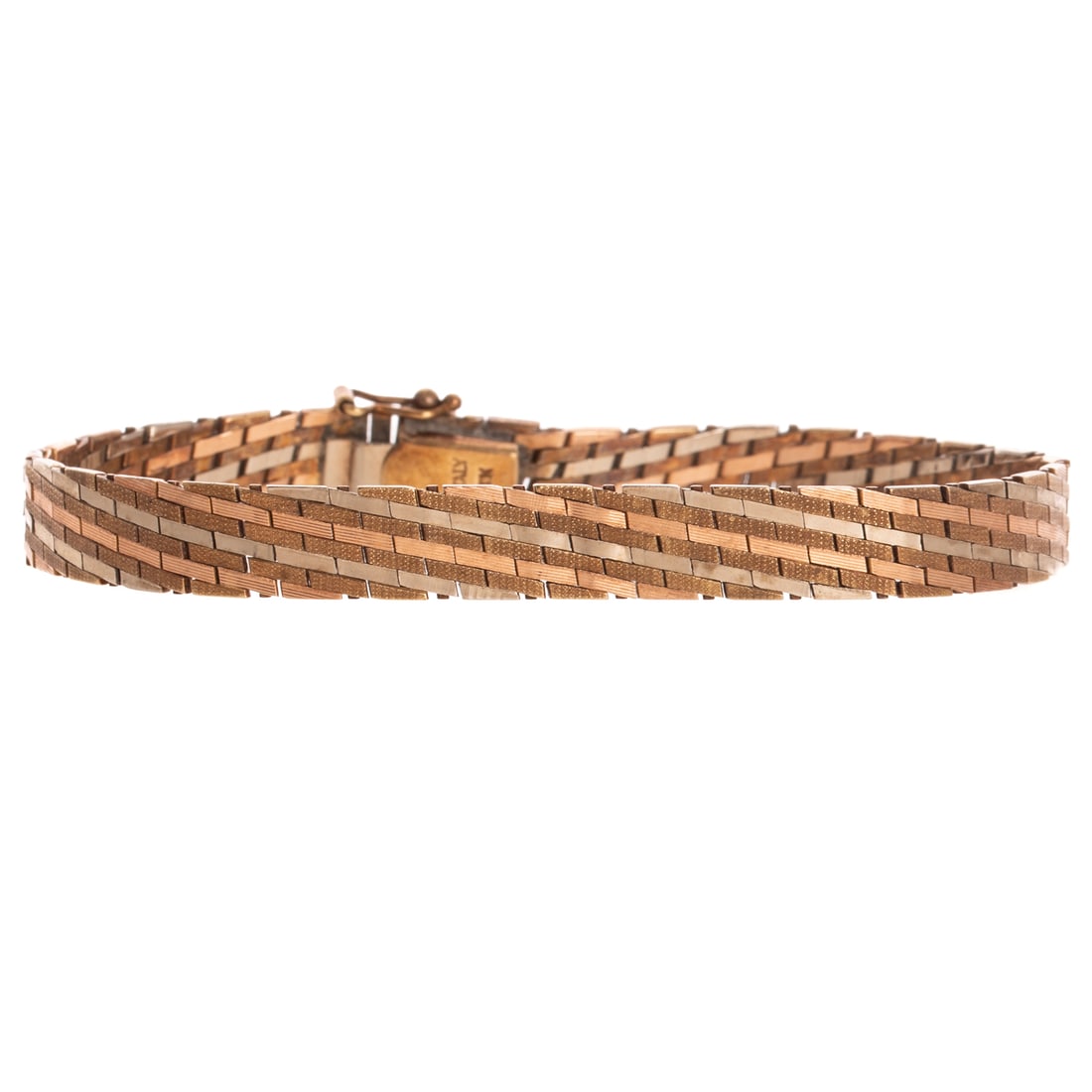 A Tri-Gold Brick Link Style Bracelet in 14K (1 of 4)
