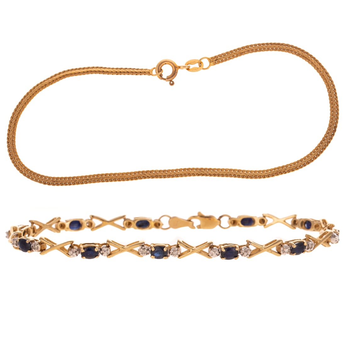 A Sapphire "X" Bracelet & Snake Link Bracelet in 14K (1 of 3)