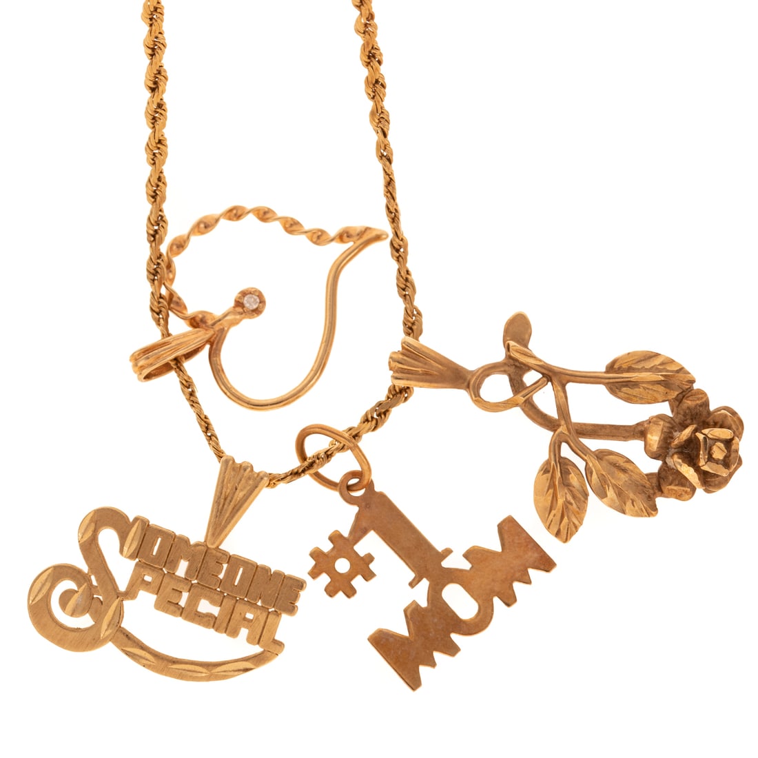 A Group of Pendants & Rope Chain in 14K (1 of 5)