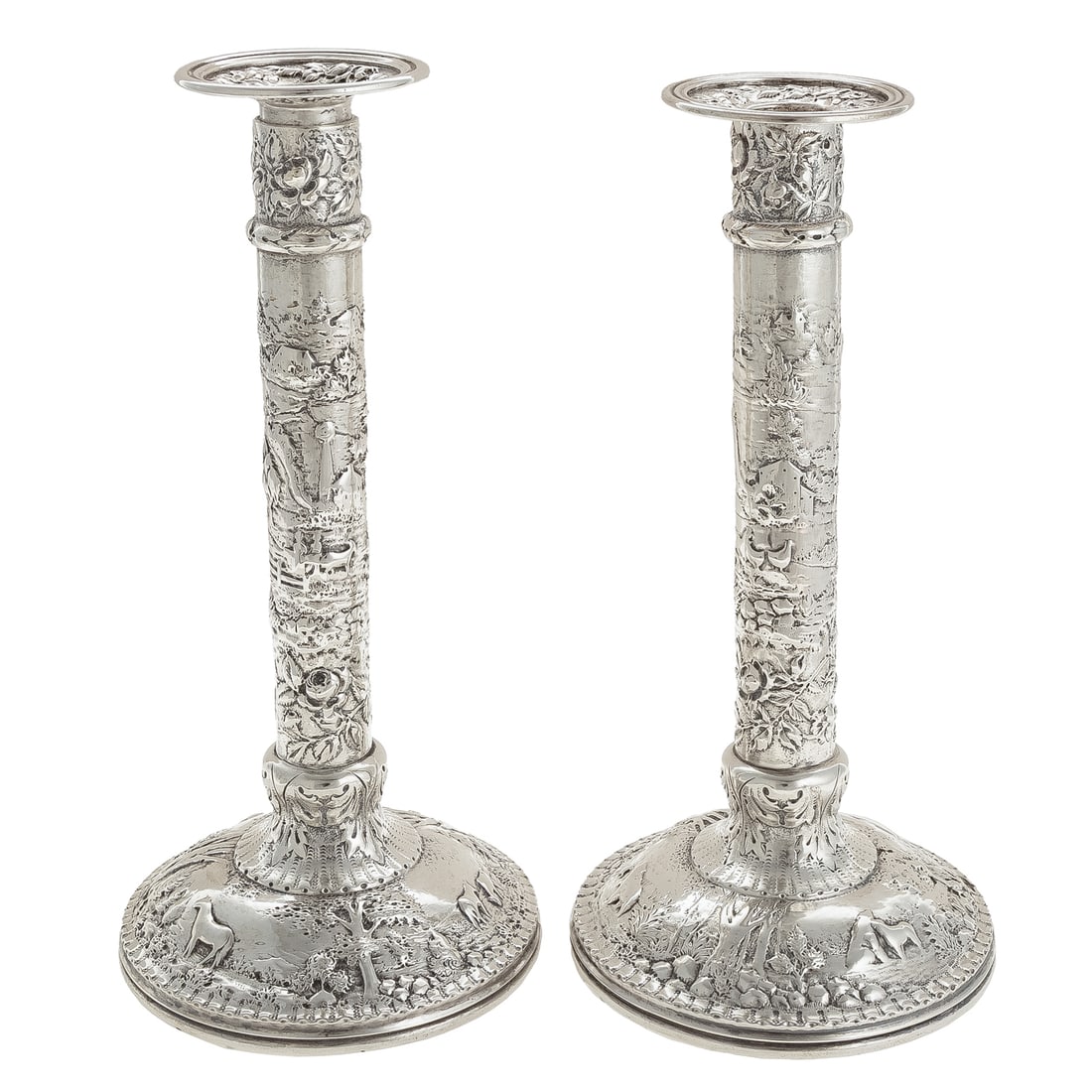 A Pair S Kirk & Son Sterling Repousse Candlesticks (1 of 5)