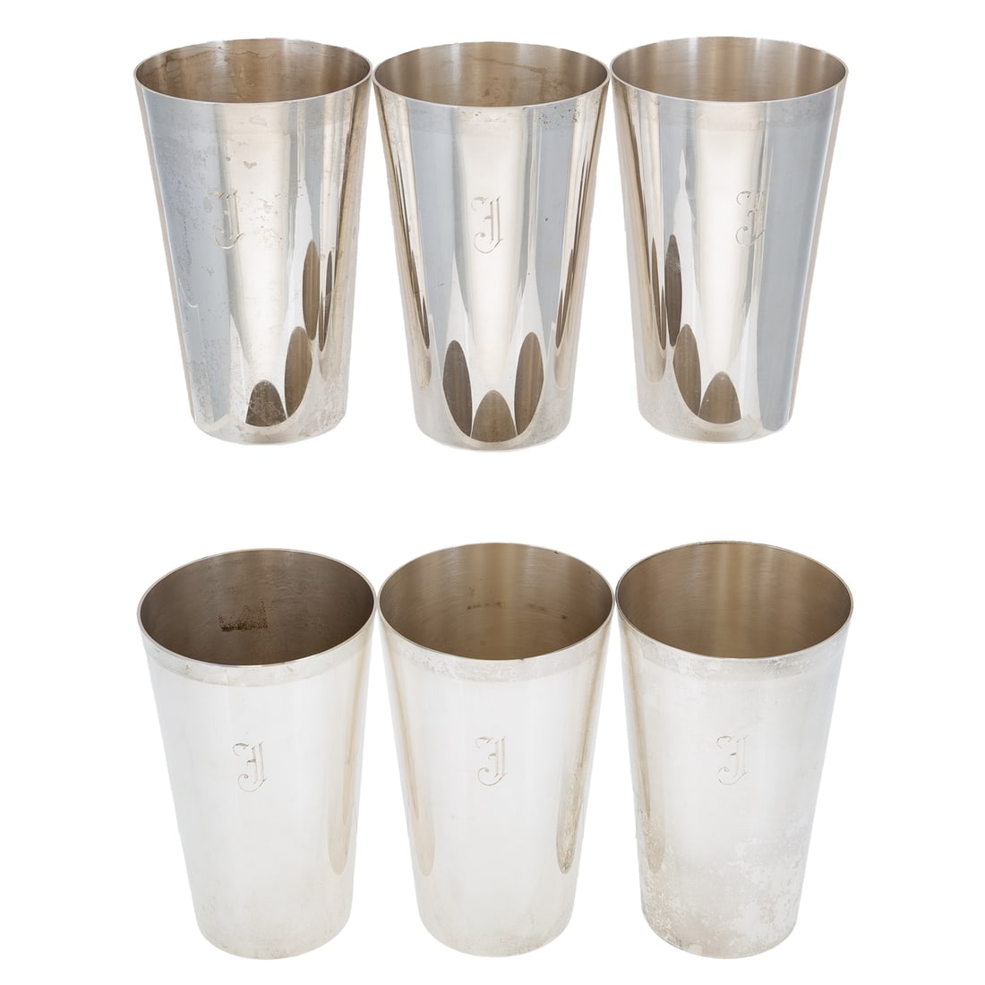 Six Stieff Sterling Tumblers: Model# 0700, monogrammed, 4 7/8 in. H, 31.7 ozt. Provenance: From the Estate of Clifford Ambrose Truesdell III, Baltimore, MD; Collection of Brian Jackson, Baltimore, MD