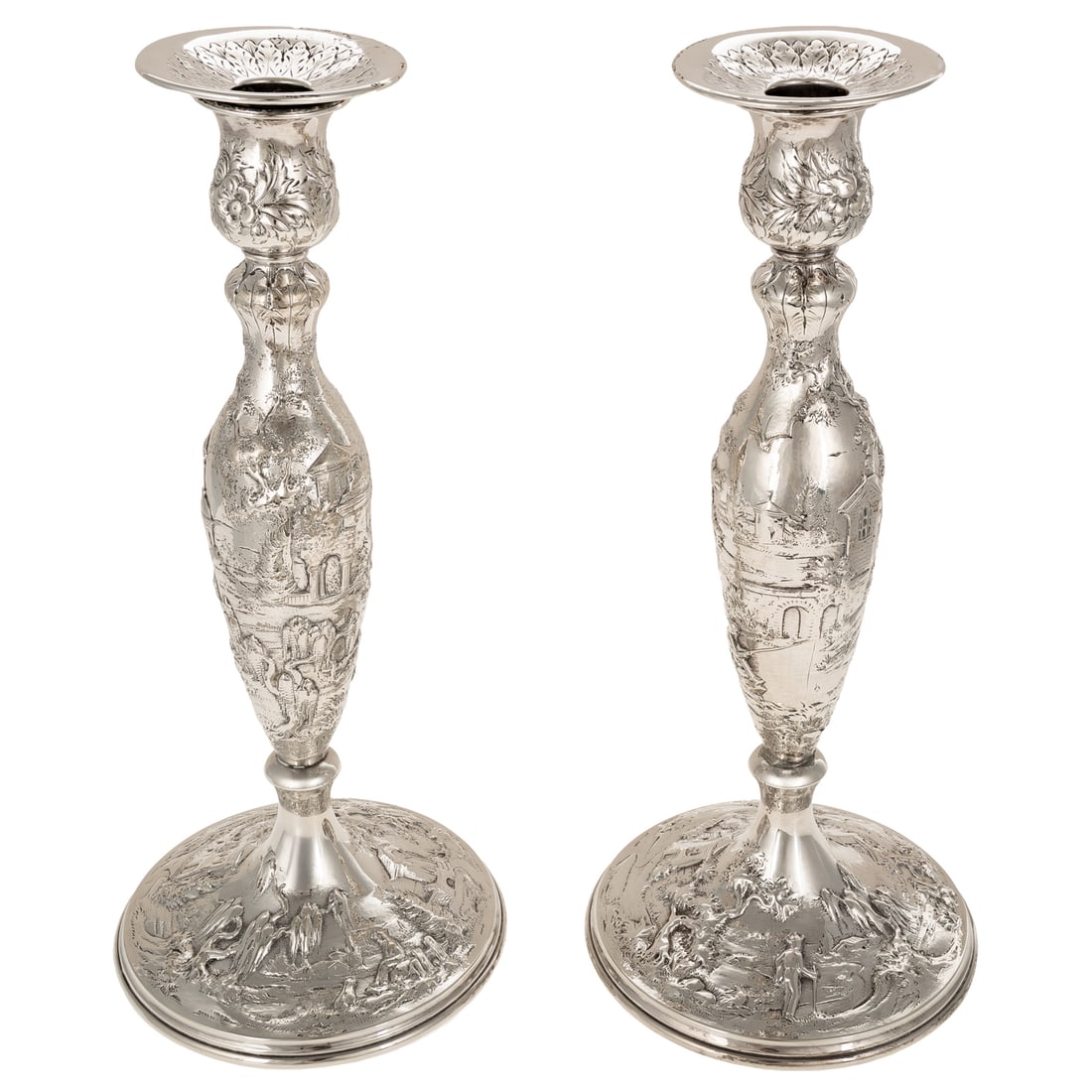 A Pair of S Kirk & Son Sterling "Landscape" Candlesticks (1 of 4)
