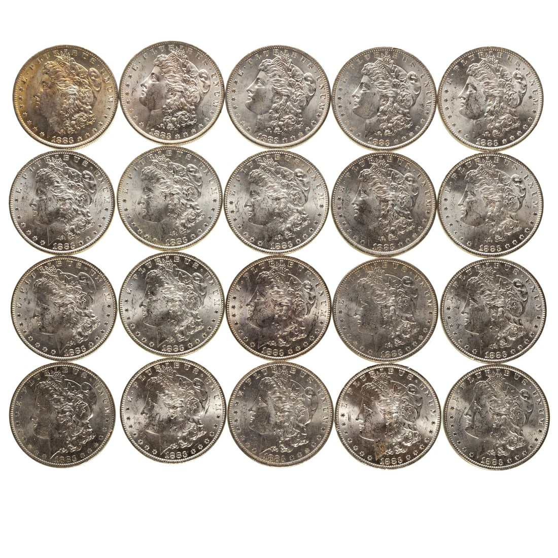 Nice Roll of Uncirculated 1883-O Silver Dollars: Most of the coins seem matched other than a gold toned end piece. White, lustrous and flashy Provenance: From the Estate of Thomas J. DePrince, Rehoboth, DE