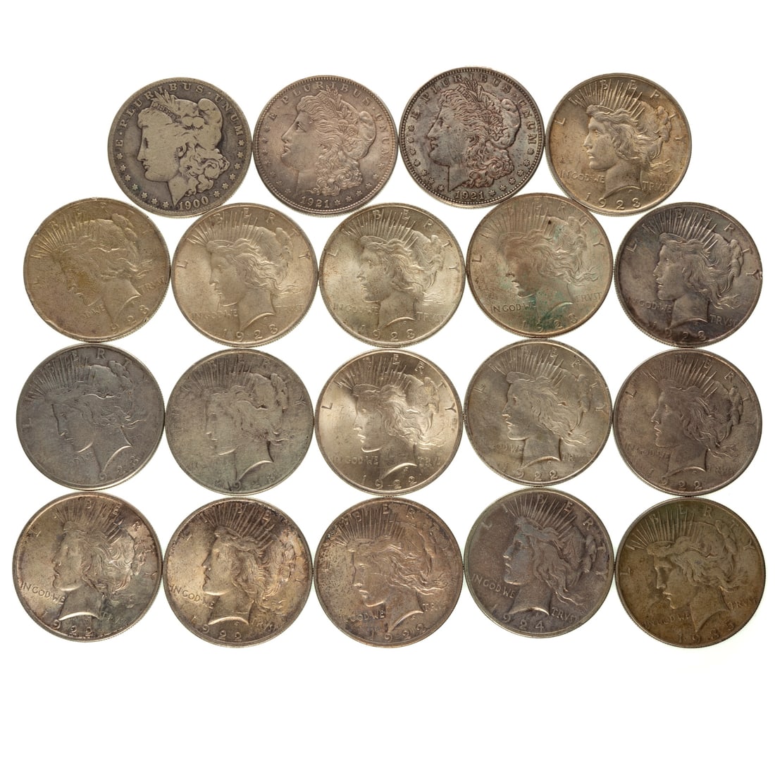 Mixed Group of 19 Peace & Morgan Silver Dollars (1 of 5)