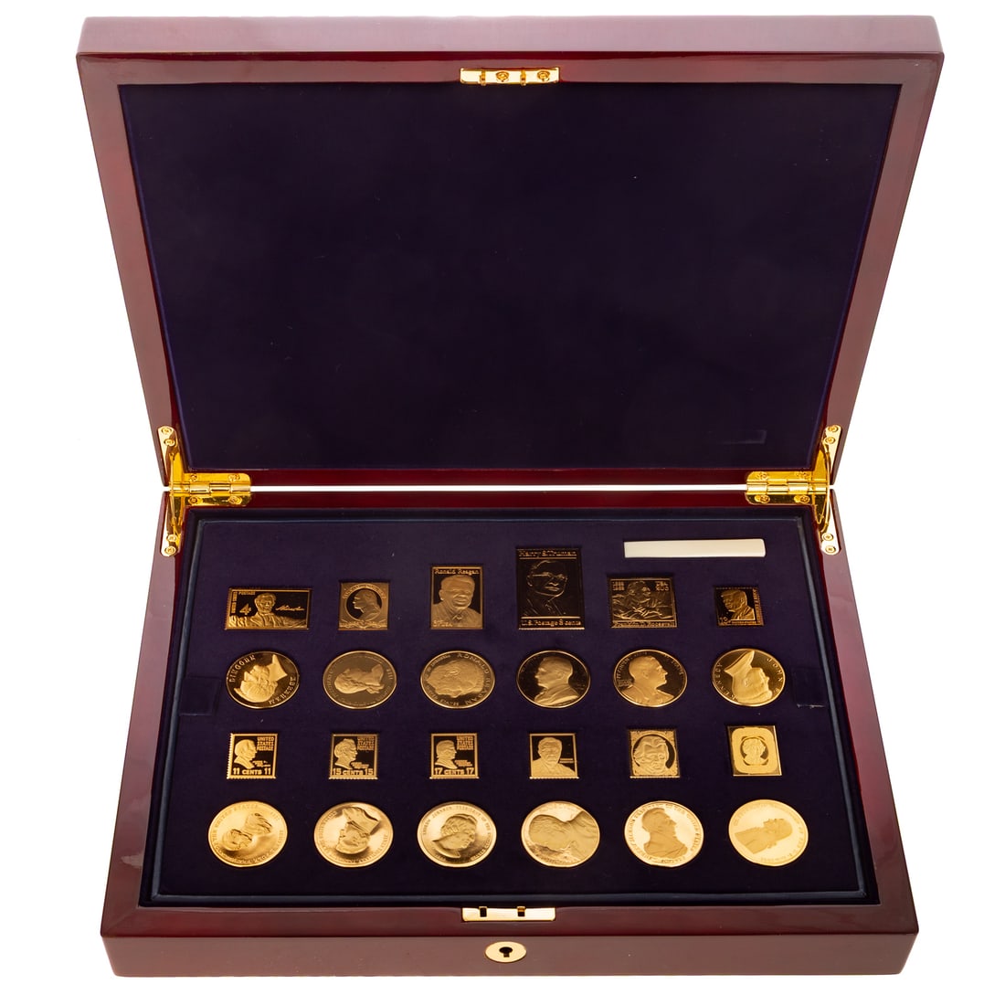 The President's Collection: A product of the US Mint and the US Postal Service to show all the presidents that have been on stamps. There are 50 in the shape of stamps and coin and medals inside a marvelous presentation box