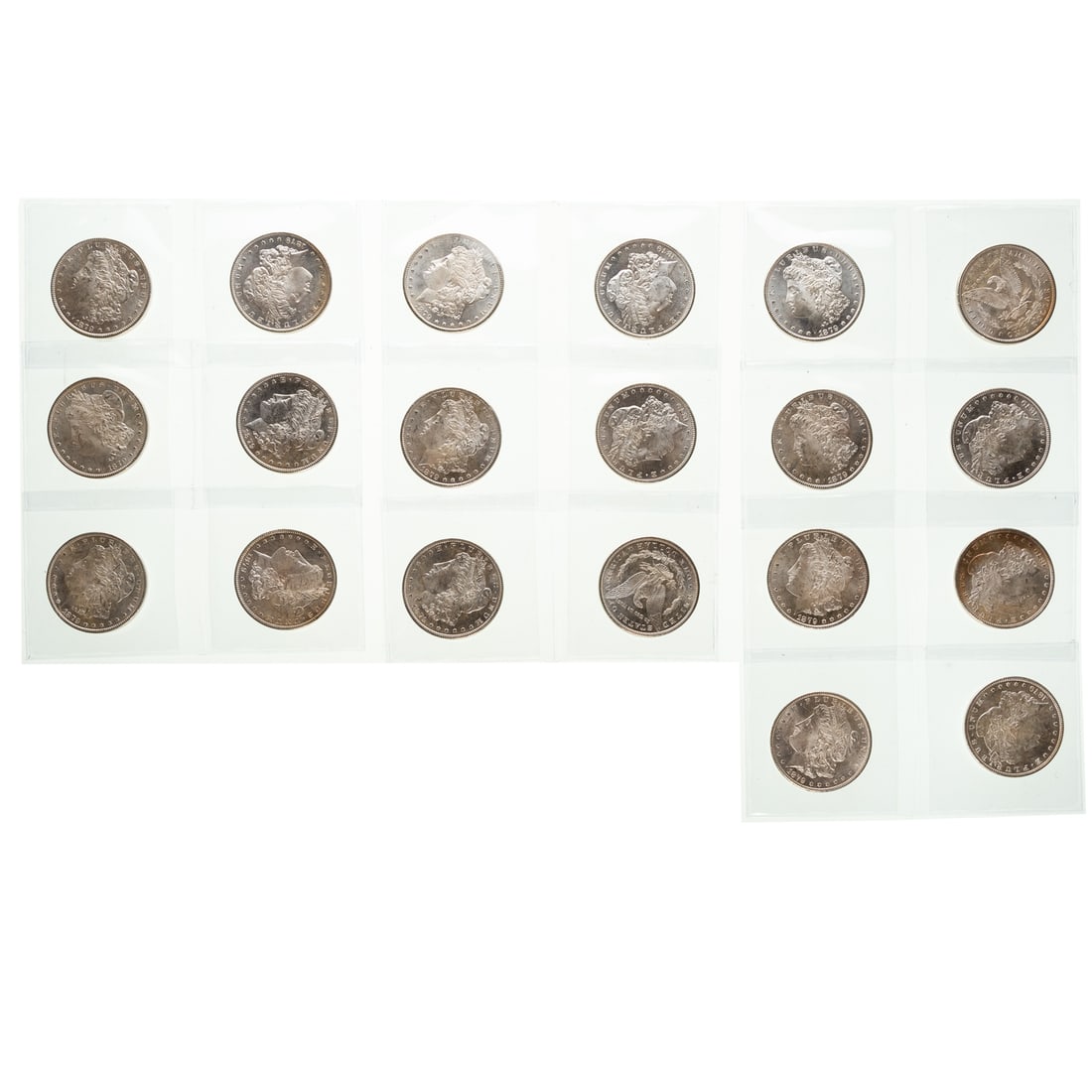 Roll of Wonderful 1879-S Morgans, All Semi PL: Every coin in the roll has varying levels of semi proof like fields and at least a few should attain that status at NGC/PCGS. Luster and fields are superb and mirrors really strong on many of them.