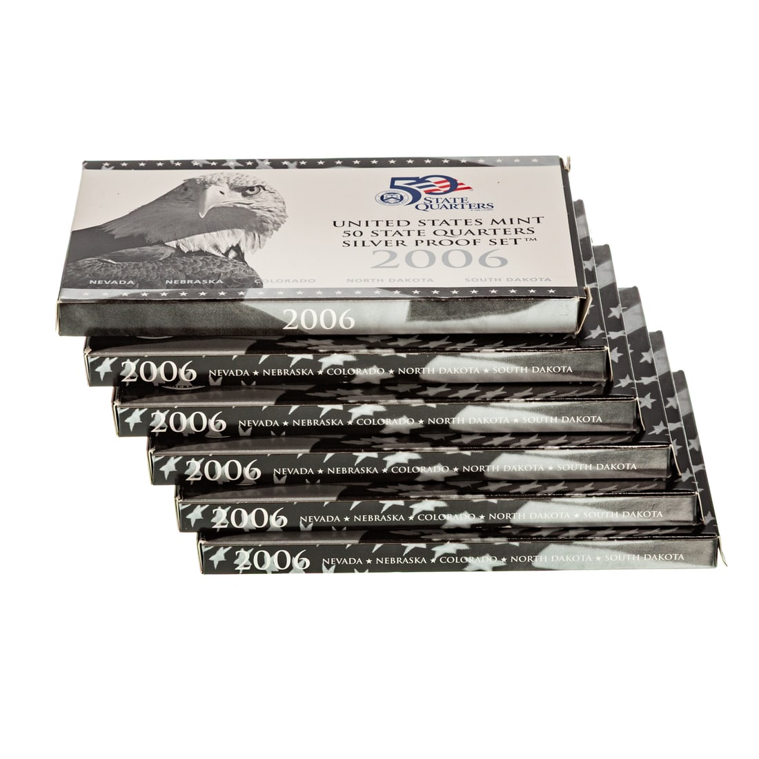 Six 2006 Silver State Quarter Proof Sets: All in original US Mint State quarter boxes