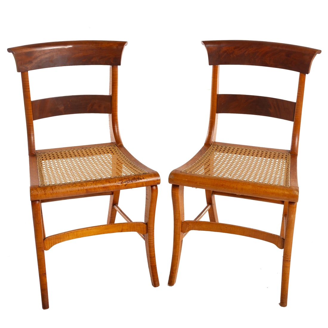 A Pair of Federal Style Tiger Maple Cane Seat Chairs (1 of 3)