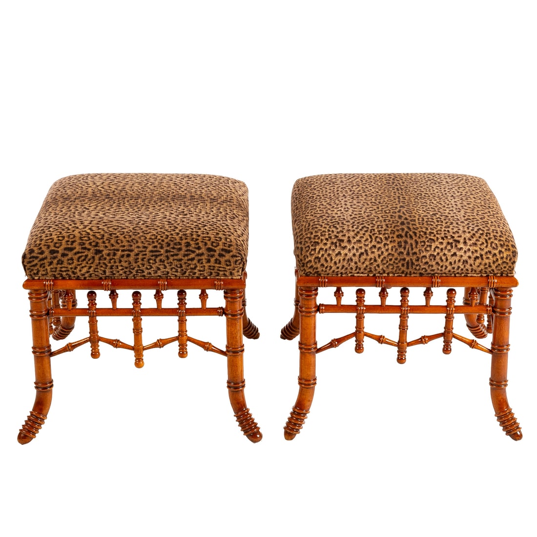 A Pair of Hickory Chair Bamboo Style Footstools (1 of 3)