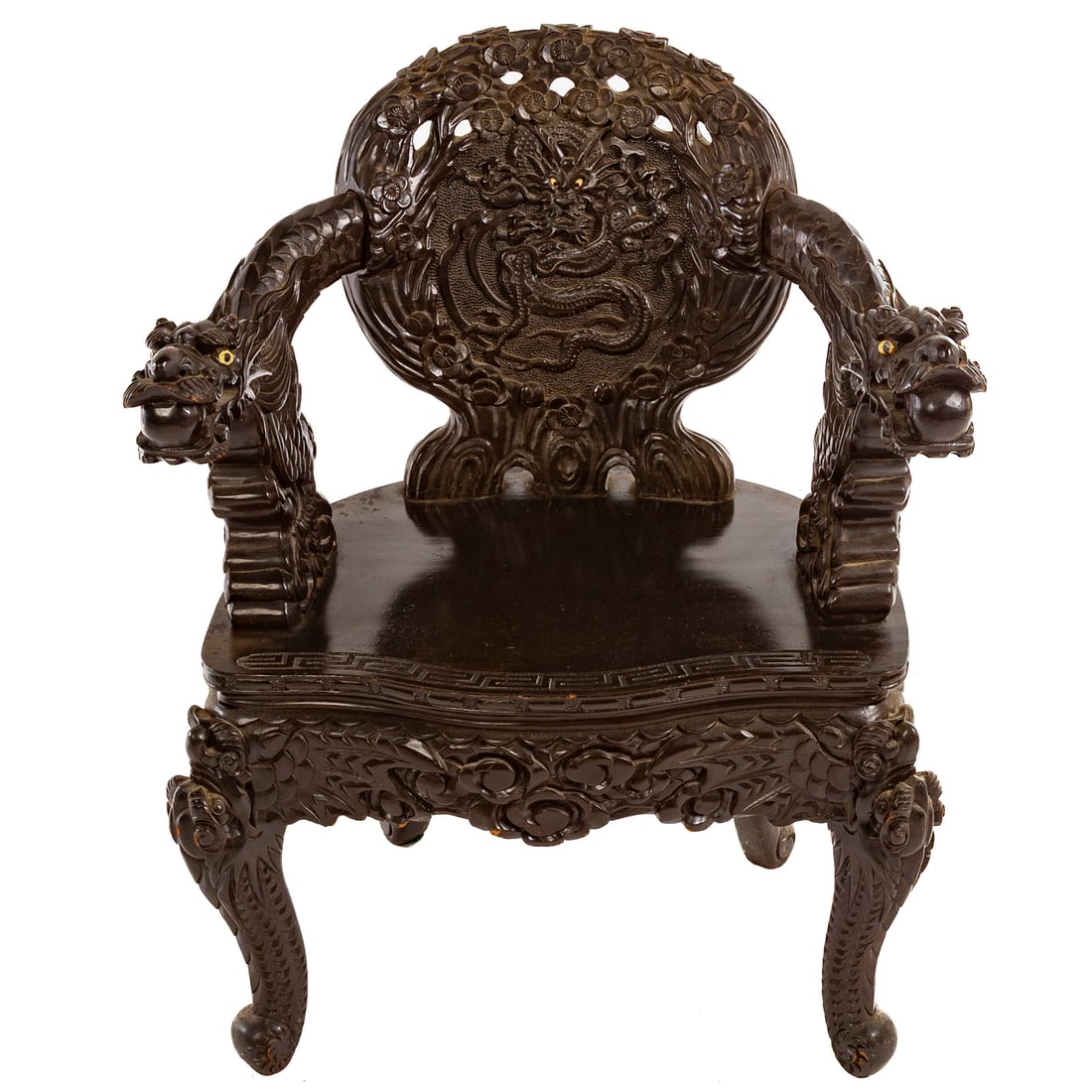 Chinese Carved Hardwood Dragon Armchair (1 of 4)