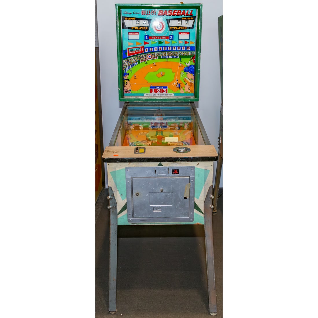 Vintage 1967 Chicago Coins Bulls Eye Baseball Game: 72 in. H, 24 1/2 in. W, 57 in. D Provenance: From a Baltimore Collector, Known Locally as the "Pinball Wizard"