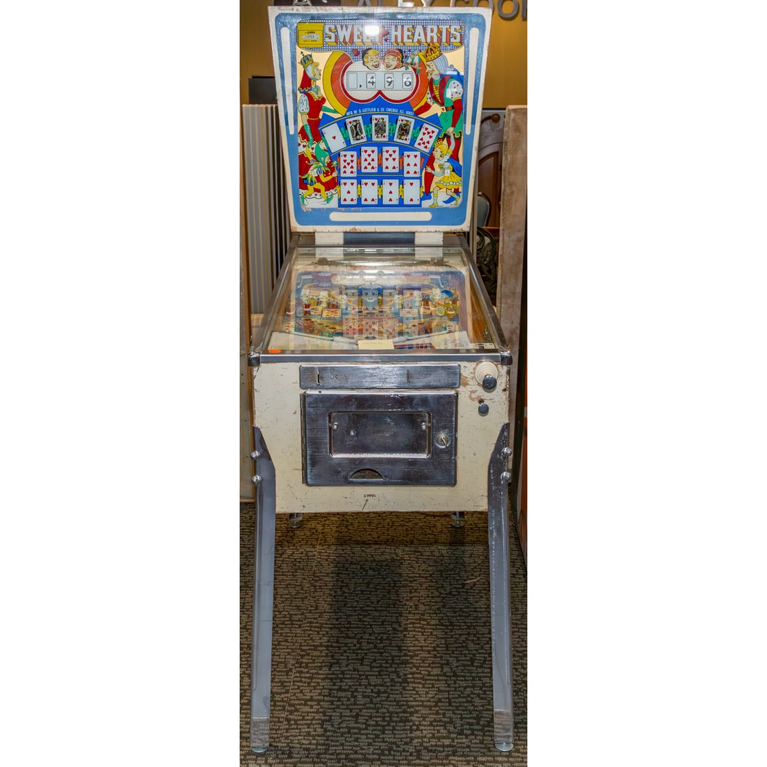 Gottlieb's 1963 Sweet Hearts Pinball Machine: 69 in. H, 26 in. W, 53 in. D Provenance: From a Baltimore Collector, Known Locally as the "Pinball Wizard"