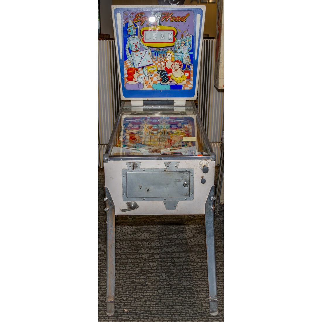 Gottlieb's Vintage 1961 "Egg Head" Pinball Machine: 67 in. H, 26 in. W, 54 in. D Provenance: From a Baltimore Collector, Known Locally as the "Pinball Wizard"