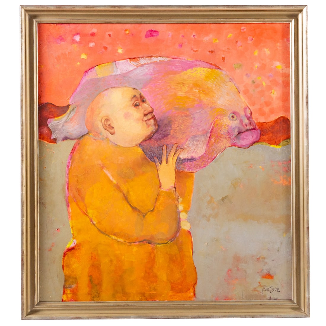 Joan Erbe. "Merman," oil: (American, 1926-2014) Oil on canvas, 1975, signed "Joan Erbe" lr, 44 x 40 in., framed size: 48 1/2 x 44 1/2 in. Provenance: Acquired Gomez Gallery, 1998, by New York, NY, buyer, sold from New York