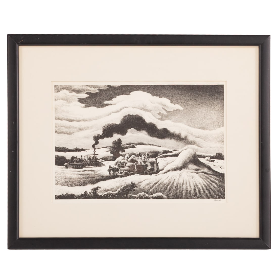 Thomas Hart Benton. "Threshing," lithograph: (American, 1889-1975) Lithograph, signed "Benton" lr, sight size: 10 x 14 1/4 in., framed size: 17 1/2 x 21 1/2 in. Provenance: From a private Maryland collection