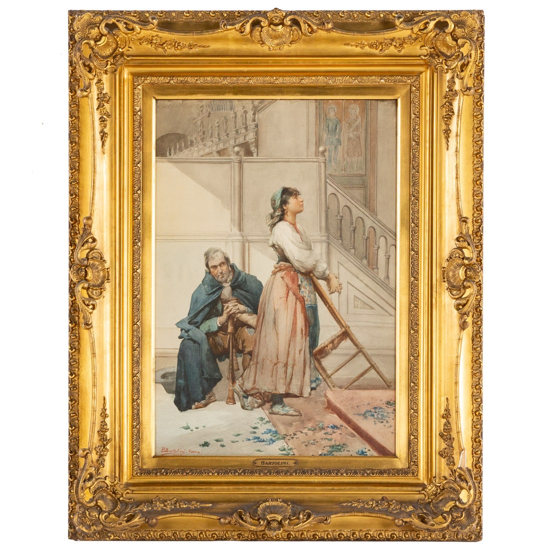 Paolo Bartolini. Contemplative Girl & Cloaked Man, watercolor (1 of 5)