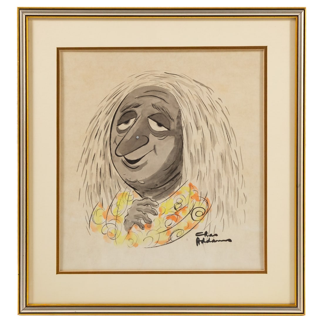 Charles Addams. "Grandmama Addams," ink & watercolor (1 of 4)