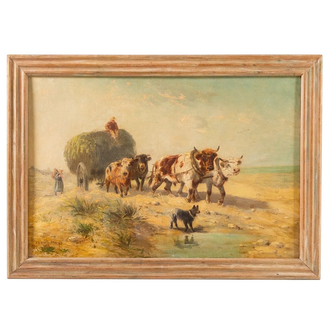 Edward Gay. The Hay Wain, oil: (Irish, 1837-1928) Oil on canvas, signed and dated "Edward Gay, '87" ll, 23 3/4 x 35 3/4 in., framed size: 28 1/2 x 39 1/2 in. Provenance: From a private Maryland collection