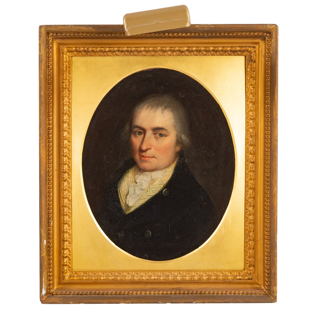 American School. Portrait of a Gentleman, oil: (19th century) Oil on canvas, unsigned, 12 1/4 x 10 in., framed size: 17 x 14 1/2 in. Provenance: From a private Delaware estate/collector