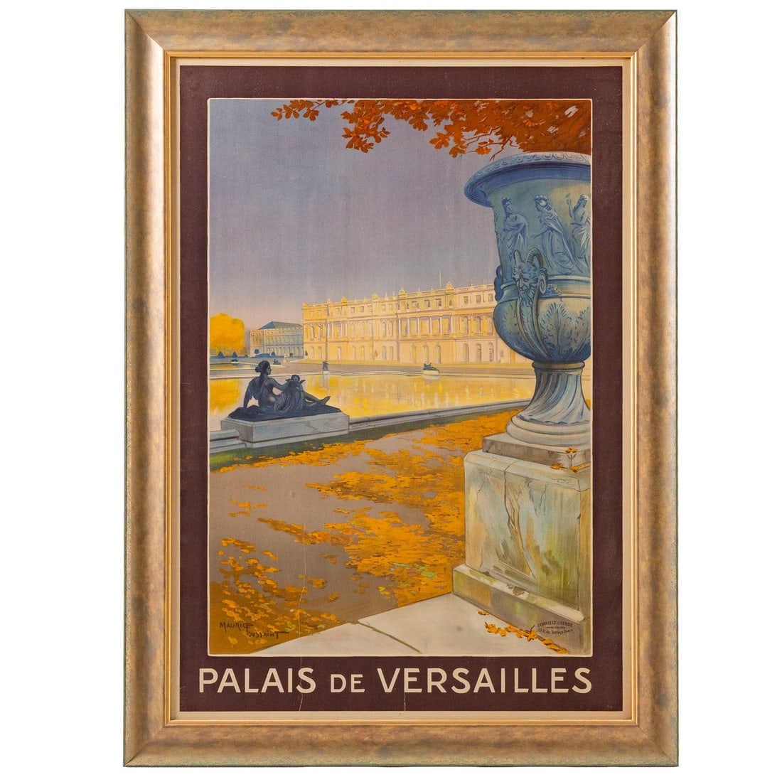 Maurice Toussaint. "Palais de Versailles," lithograph: (French, 1882-1974) Vintage advertising lithographic poster, sight size: 41 1/2 x 28 3/4 in., framed size: 47 1/2 x 34 3/4 in. Provenance: From a private Maryland collection