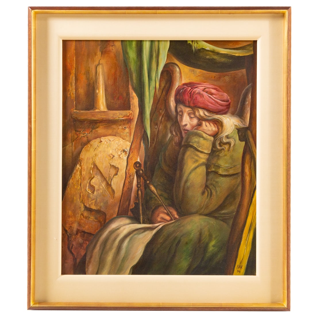 Samuel Bak. "Angel-Melancholia," oil: (Polish/Israeli, b. 1933) Oil on canvas, after Albrecht Durer's famous engraving "Melancholia," signed and dated "Bak, '94" lr, further identifying information on gallery label on verso, canvas size: