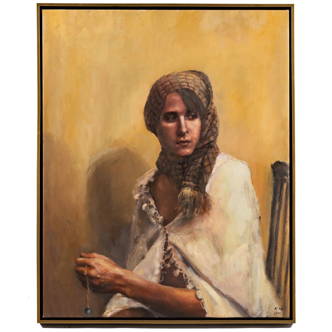 Kate McCannon. Portrait of a Young Lady, oil: (American, 20th/21st century) Oil on canvas, initialed and dated "K.M., 2011" lr, signed on verso, 39 1/2 x 31 1/2 in., framed size: 41 1/2 x 33 1/2 in. Provenance: From the Estate of Drs. Ruth and