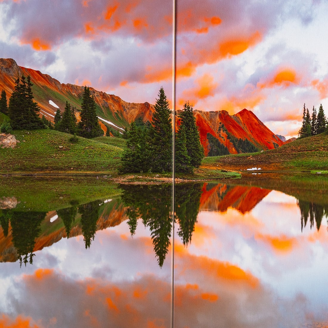 Kane Scheidegger. "Red Mirror," panoramic triptych - 2