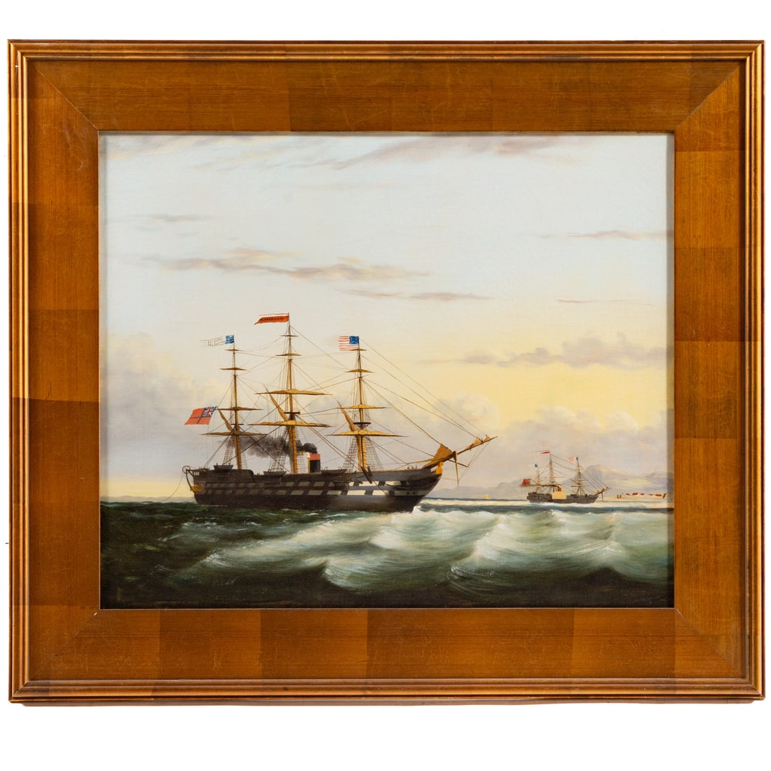 China Trade Painting. "S.S. Agamemnon," oil: (Circa 1870) Oil on canvas, unsigned, 25 1/2 x 30 in., framed size: 34 x 39 in. Provenance: From a private Maryland collection