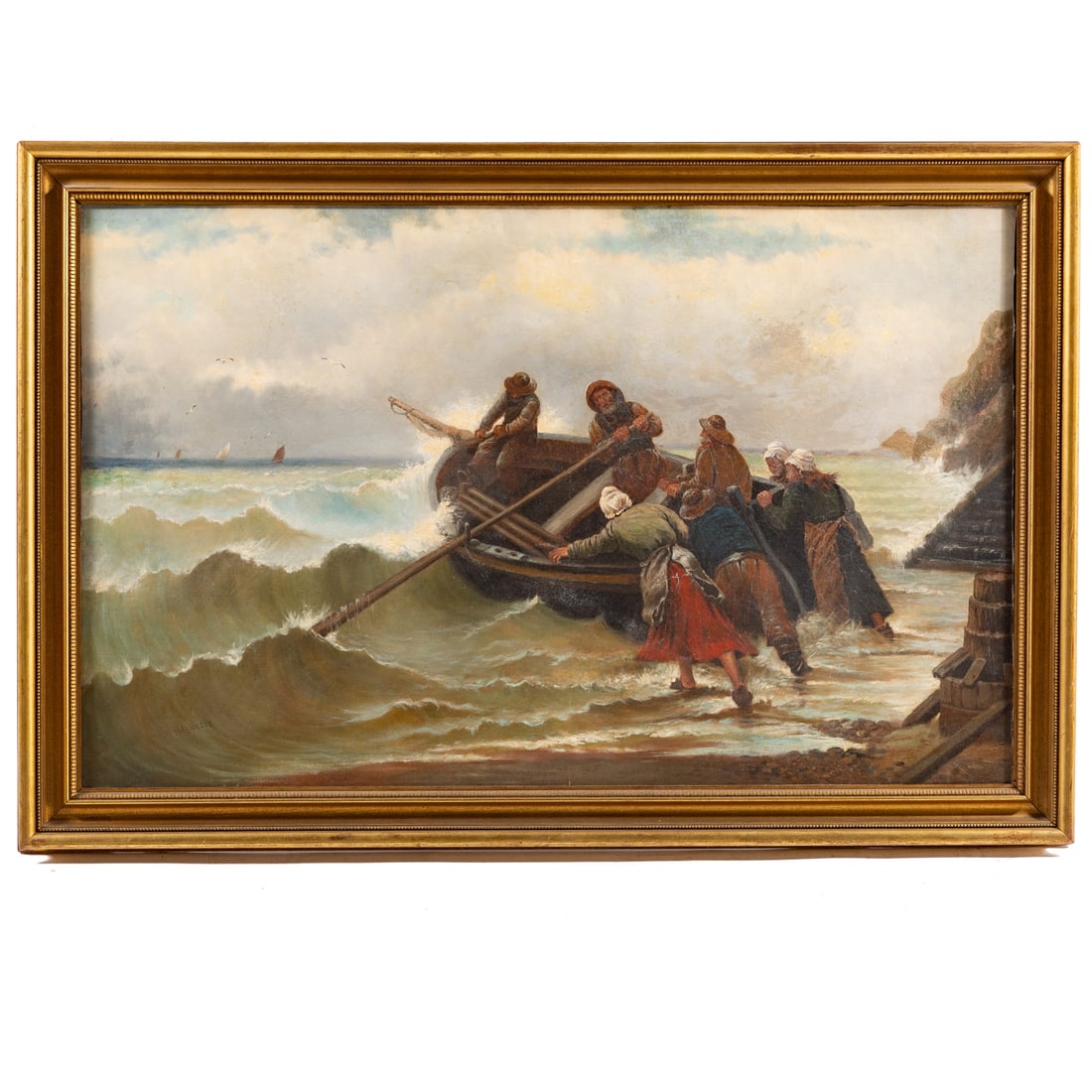 Georges Jean Marie Haquette. Rowing Out, oil: (French, 1854-1906) Oil on canvas, signed "G. Haquette" ll, 29 x 46 in., framed size: 34 3/4 x 52 in. Provenance: From a private Maryland collection