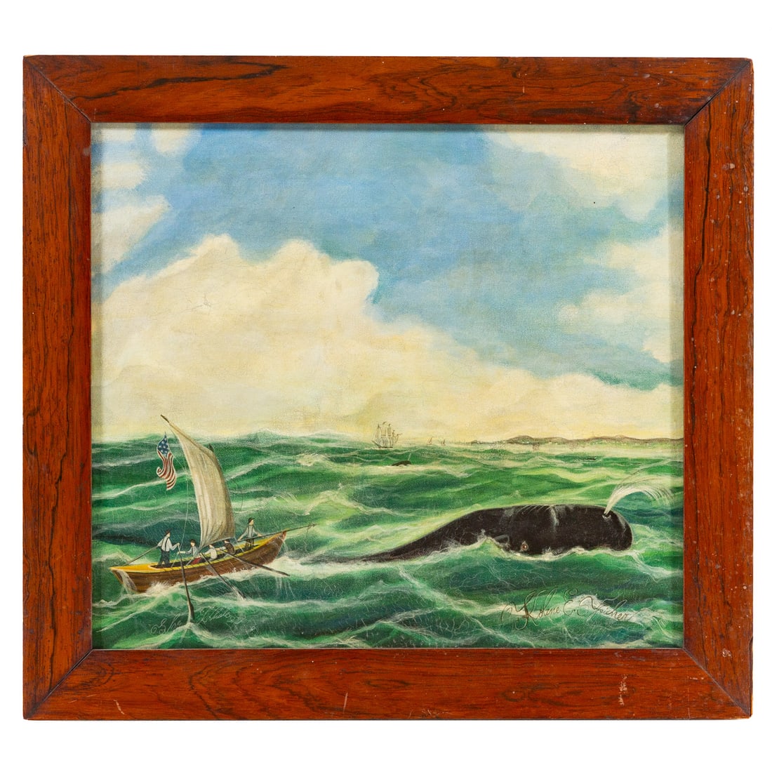 Kolene E. Spicher. The Whale Hunt, oil: (American, 1964-2022) Oil on canvas, signed "Kolene E. Spicher" lr, 18 x 21 in., framed size: 21 x 23 1/4 in. Provenance: From a private Maryland collection