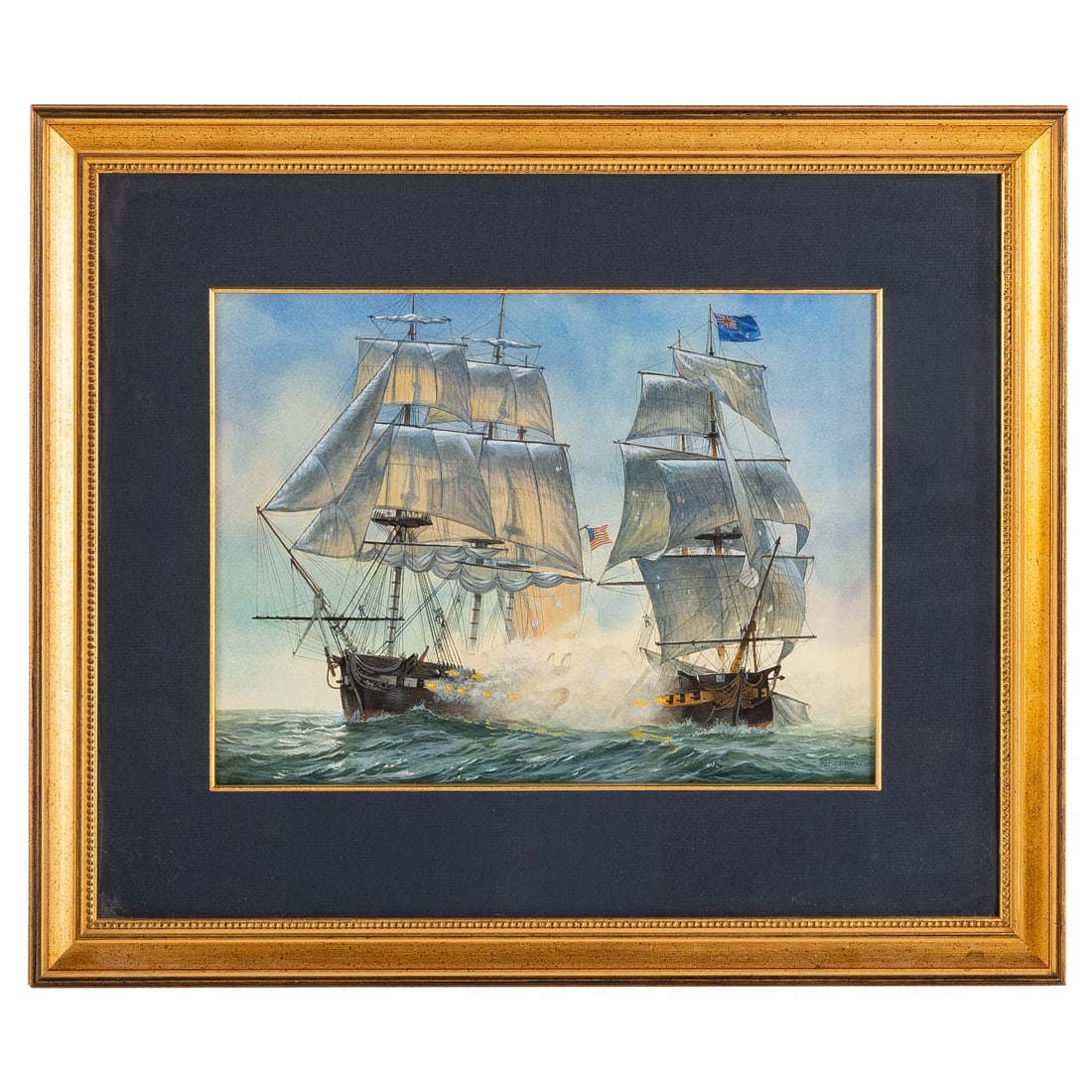 Pat Lyons O'Brien. Frigate Battle, watercolor (1 of 4)