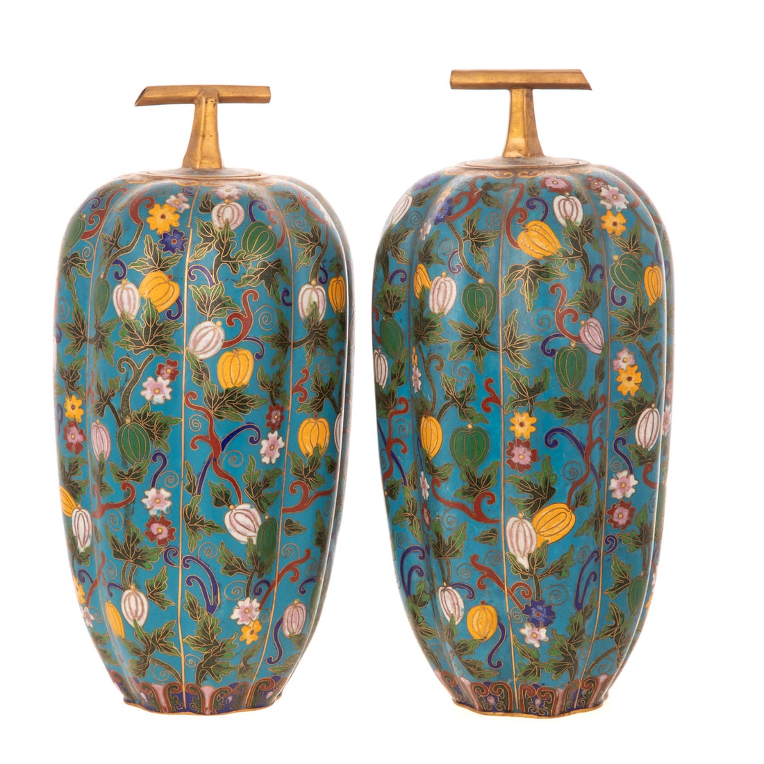 A Pair of Chinese Cloisonne Pumpkin-Form Jars (1 of 3)