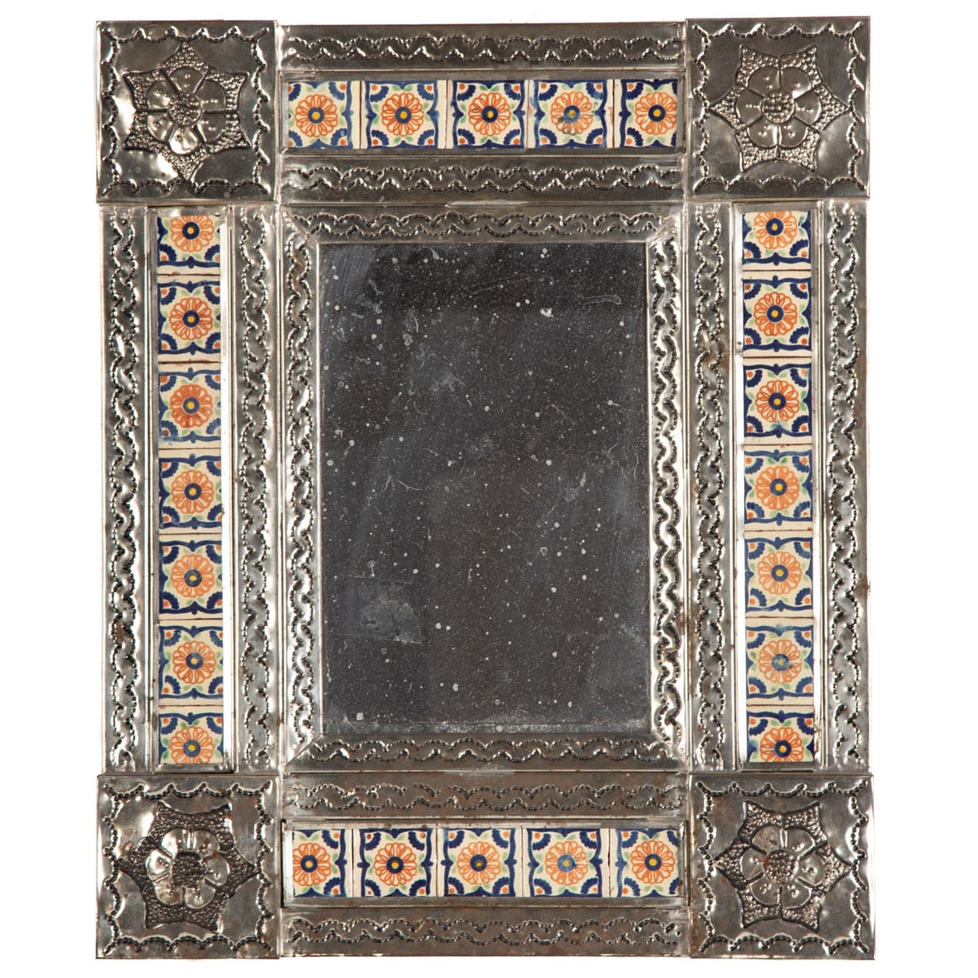A Mexican Silvered Tin Talavera Mirror (1 of 3)