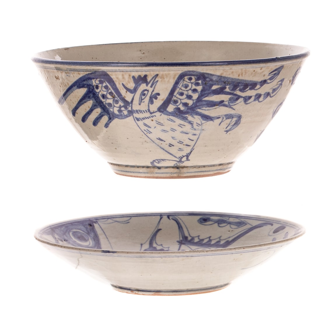 A Korean Choson Style Rooster Bowl & Ceramic Dish (1 of 4)