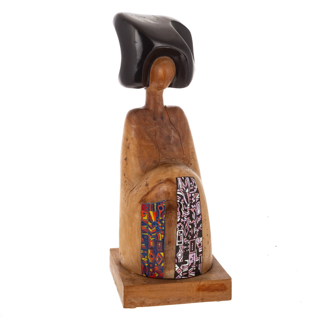 Antonio Prats Ventos. Coleccion Las Meninas, wood: Antonio Prats Ventos (Dominican, 1925 - 1999) A polychrome and polished hard wood sculptural figure, on wooden base, signed on the back, 25 1/4 in. H, 9 3/4 in. W, 9 1/2 in. D