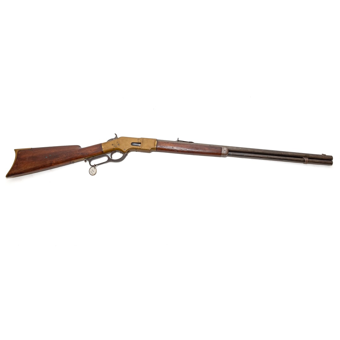 Winchester "Yellow Boy" Model 1866 Repeating Rifle: Serial number 154811 engraved on the tang; .44 caliber rimfire; the barrel, 25 in. L; stamped "Winchester's - Repeating - Arms, New Haven, CT.," and "King's Improvement Patent March 29, 1866, Oct. 16,
