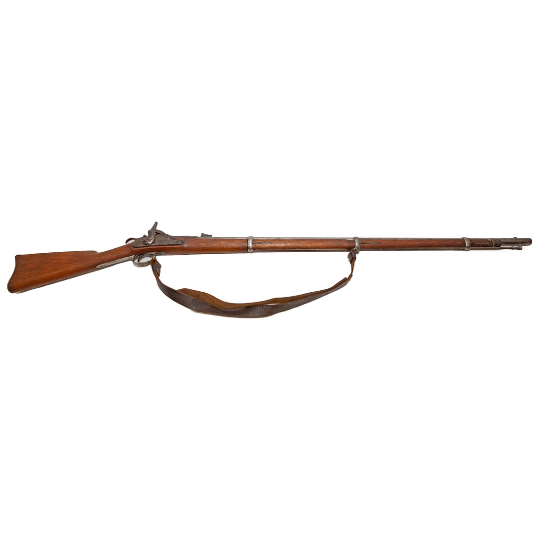 A U.S. Model 1861 Rifle, Roberts Conversion: Model 1861 Bridesburg .58 cal. muzzle-loading musket, manufactured by Jenks & Co., 1862, refitted for center- or rimfire cartridges on the Roberts Patent, circa 1869-'70; the barrel, 37 in. L, with tw