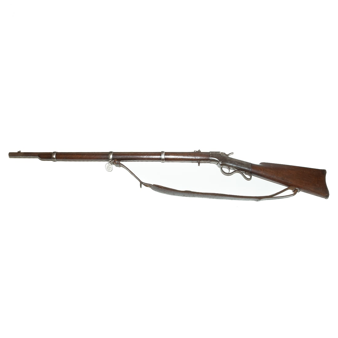 A Brown Ballard Model 1862/1865 Rifle: Brown Mfg. Co., Newbury Port, Ma., 1869-'73; serial number 21352 stamped on top of receiver and on top of barrel; lever-action falling block breechloader; .46 caliber rimfire; the barrel, 30 in. L; "B