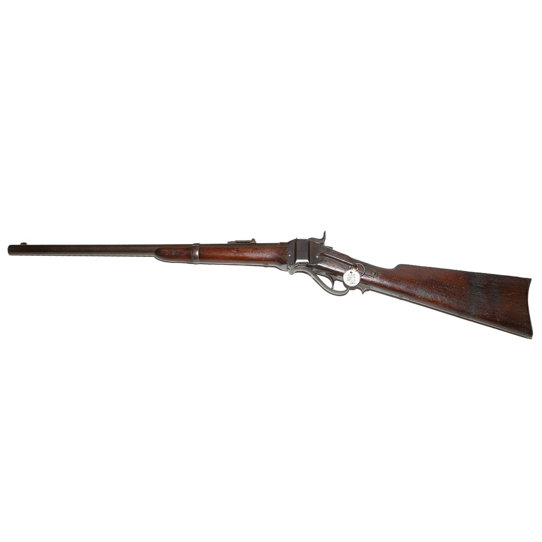 A Sharps New Model 1869 Carbine Rifle: A highly significant weapon in terms of engineering and history, produced in a run of about 1000; serial number 15385 stamped on back strap; .50/70 cal., metallic centerfire cartridge; the barrel, 21 